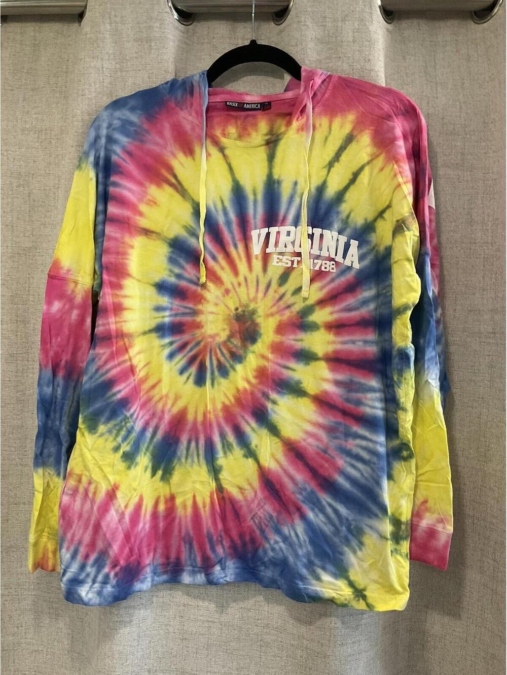 Basix Of America Womens Virginia Hooded Long Sleeve Tie Dye tee Size M